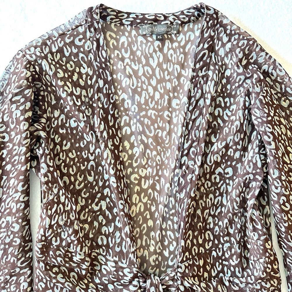 Mesmerize Y2K Kimono XL Animal Print Cover Up Vintage 90s Sheer Bell‎ Sleeves - Picture 2 of 10